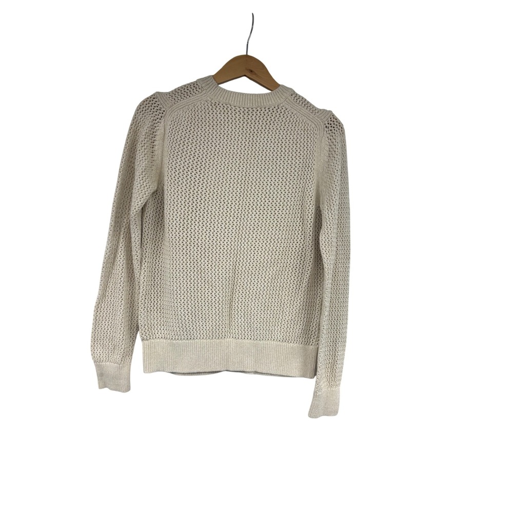 Everlane Womens Cotton Mesh open Knit Crew Neck Sweater Cream Beige Size M - Picture 4 of 6